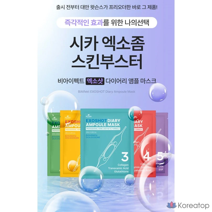 Тканевая маска для лица BIA EFFECT Exoshot Diary Ampoule Mask #5 Collagen PDRN EGF, 25 мл, 10 шт.