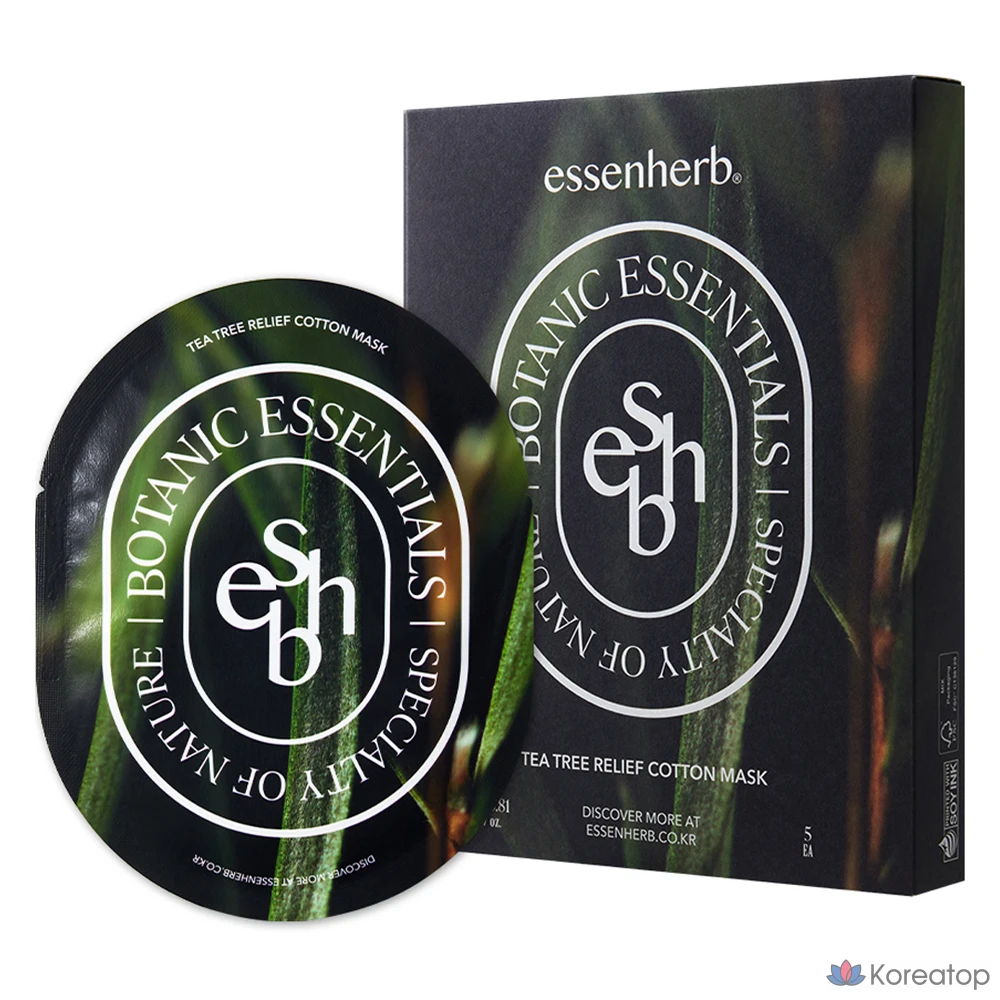 Тканевая маска для лица EssenHerb Tea Tree Relief Cotton Mask, 5 шт.
