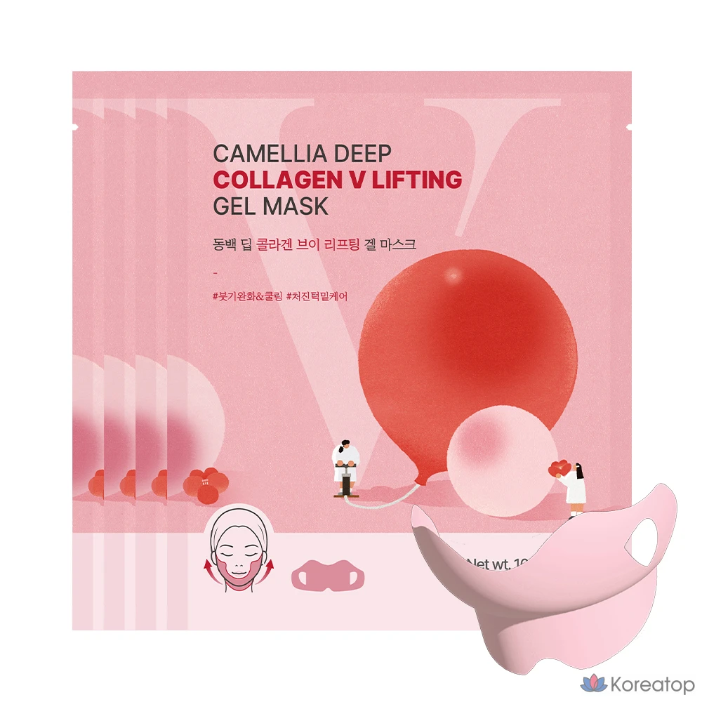 Гидрогелевая лифтинг-маска (бандаж) Round Lab Camellia Deep Collagen V Lifting Gel Mask, 10 г, 4 шт.