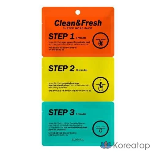 Пилинг-полоски для носа Eunyul Clean &amp; Fresh 3-Step Nose Pack, 1 шт.