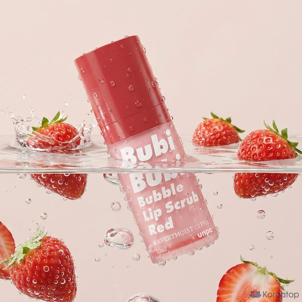 Скраб для губ UNPA Booby Booby Bubble Lip Scrub Red Beach Strawberry with PHA, оттенок Red Strawberry, 10 мл, 1 шт.