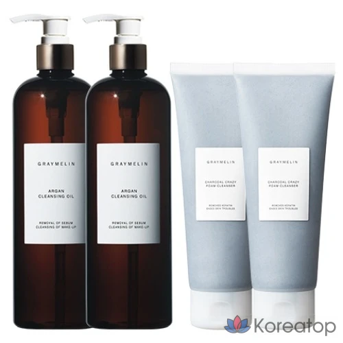 Гидрофильное масло Graymelin Argan Cleansing Oil, 500 мл + Очищающая пена Graymelin Crazy Foam Cleanser Charcoal, 150 мл, 2 шт.