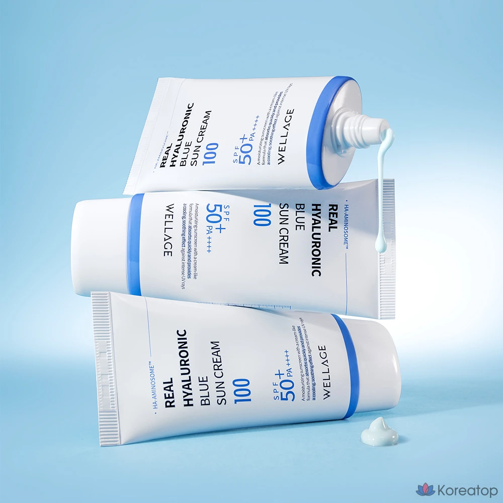 Солнцезащитный крем WELLAGE Real Hyaluronic Blue Sun Cream SPF50+ PA++++, 50 мл, 1 шт.