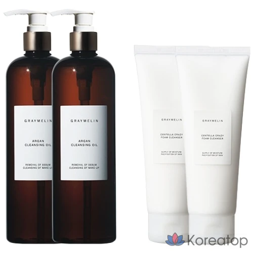 Гидрофильное масло Graymelin Argan Cleansing Oil, 500 мл + Пенка для умывания Graymelin Crazy Foam Cleanser Centella, 150 мл, 2 шт.