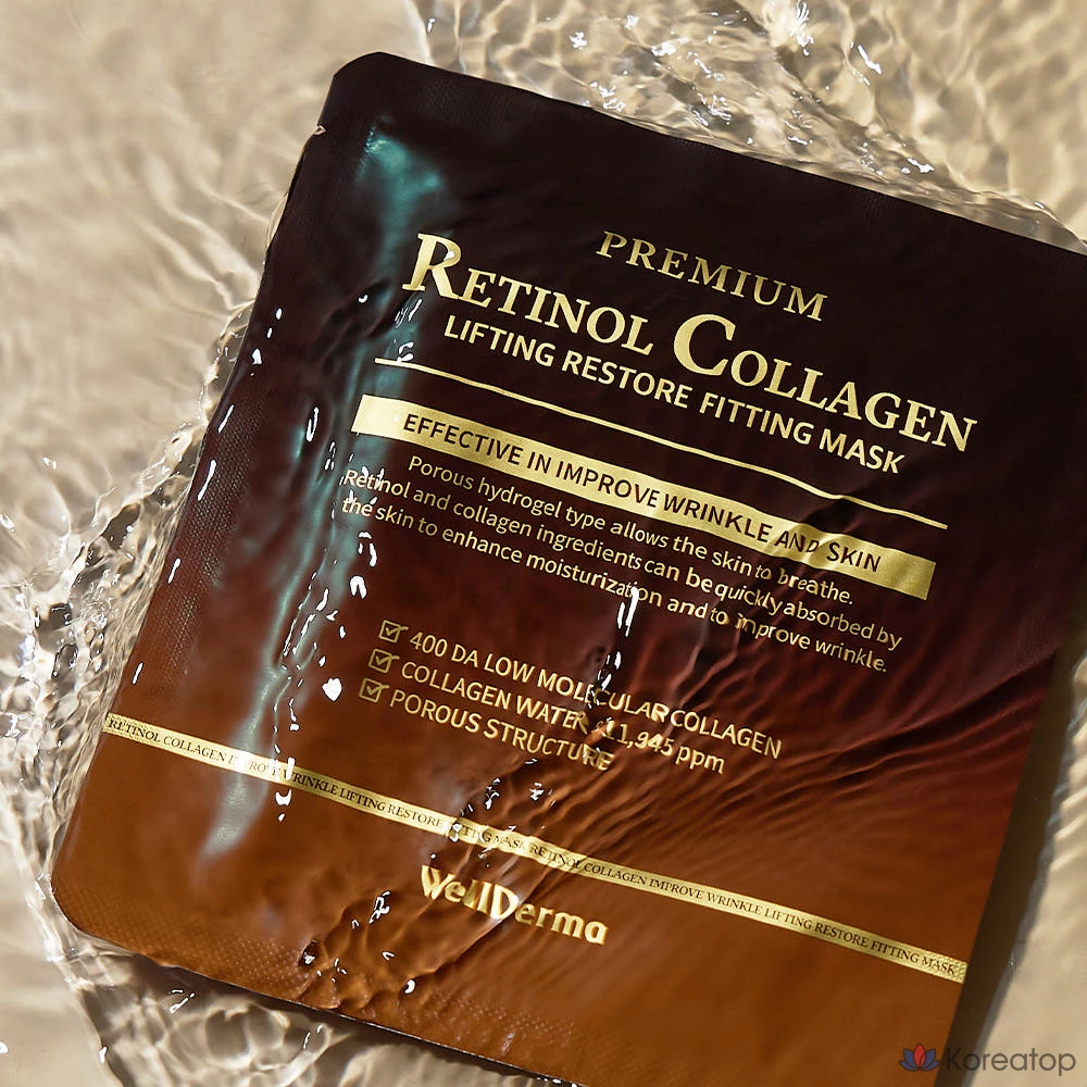 Тканевая маска для лица WellDerma Premium Retinol Collagen Lifting Restore Fitting Mask, 28 шт., фото 5