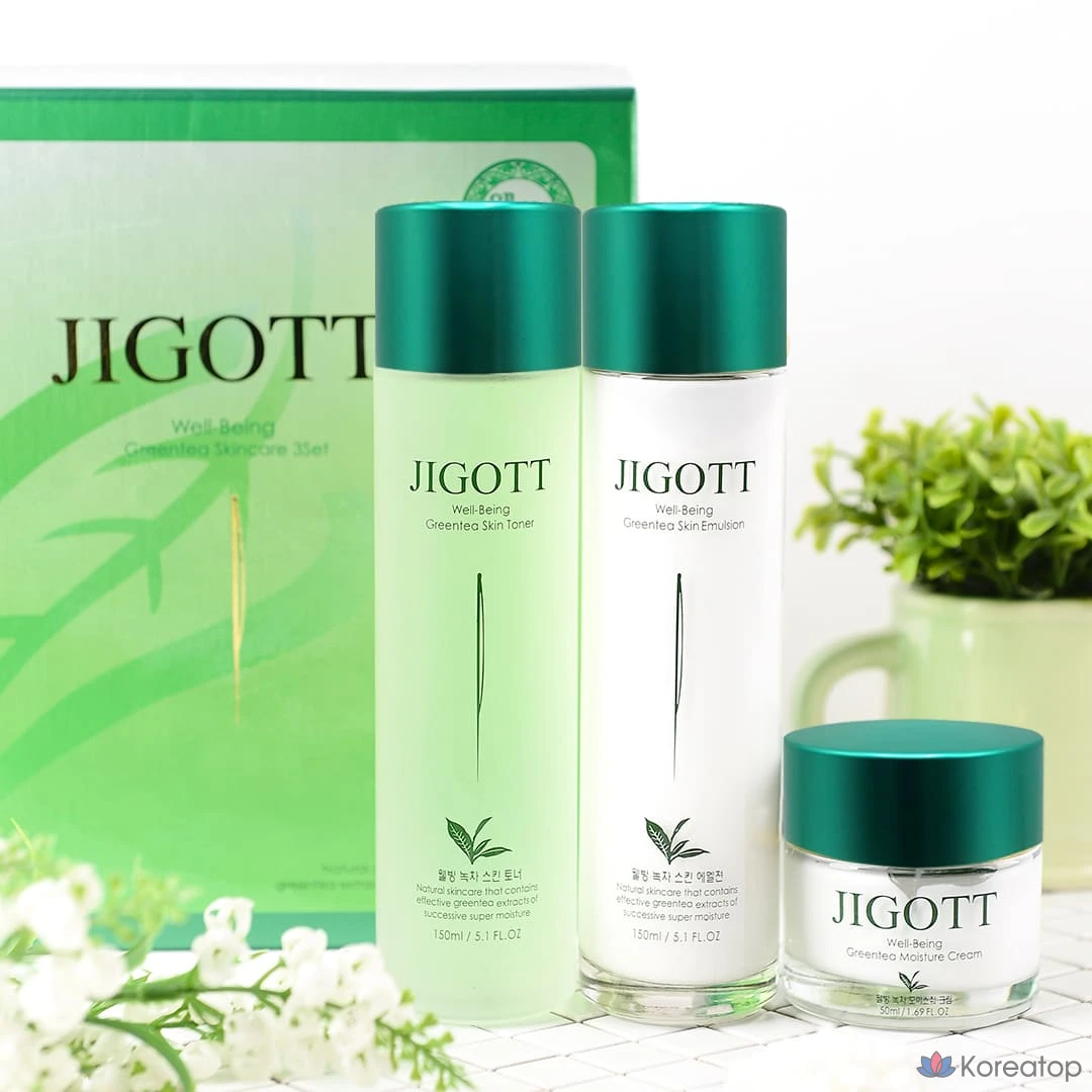 Набор для ухода Jigott Wellbeing Green Tea 3-piece Set (Toner + Lotion + Cream), 1 шт.