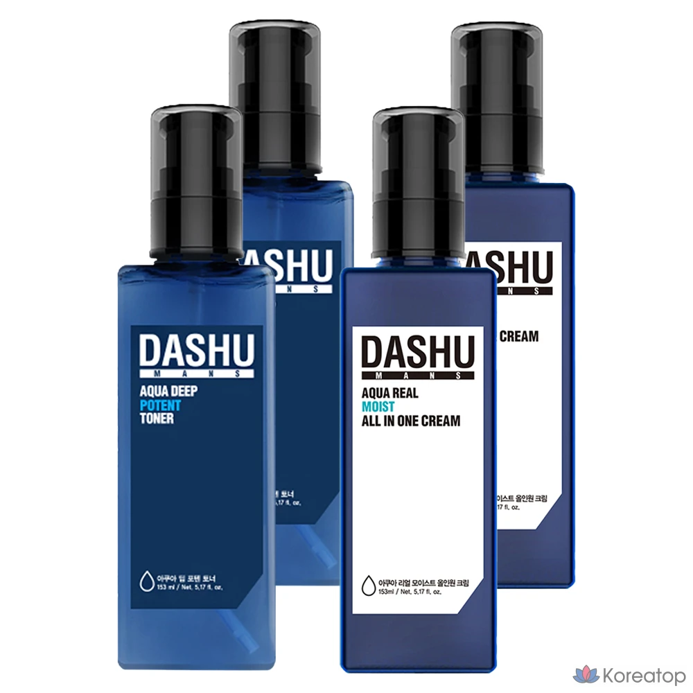 Набор для ухода DASHU Men's Aqua Deep Poten Toner + Men's Aqua Real Moist All-in-One Cream, 306 мл, 2 шт.