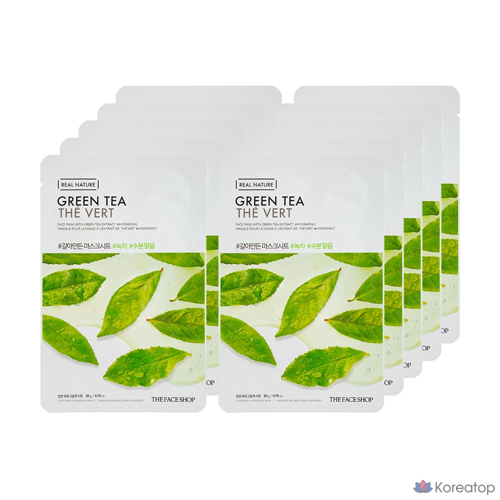Тканевая маска для лица The Face Shop Grinded Green Tea Mask Sheet, 10 шт.