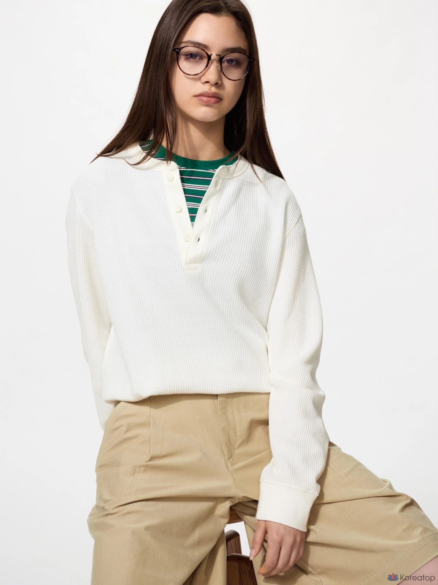 Лонгслив Uniqlo Waffle Henley Neck T-Shirt