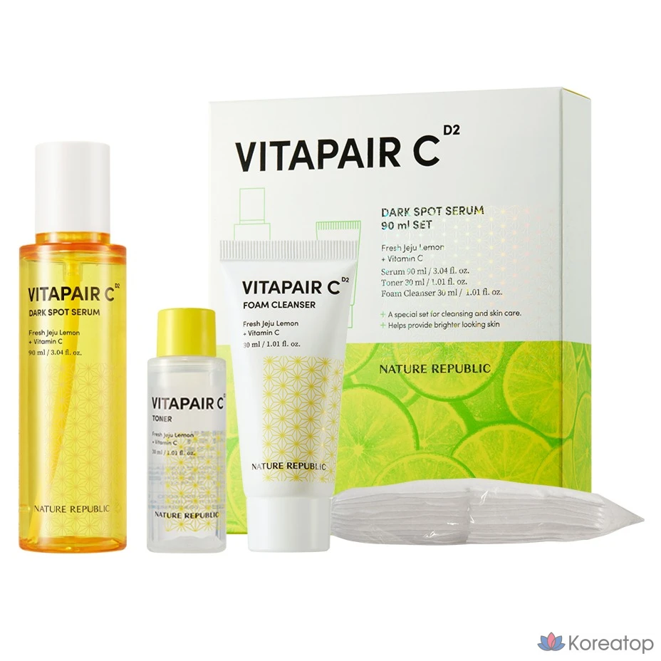 Набор для ухода Nature Republic Vita Pair C Serum Special Set (Serum + Toner + Foam Cleanser + Cotton Pads), 1 шт.