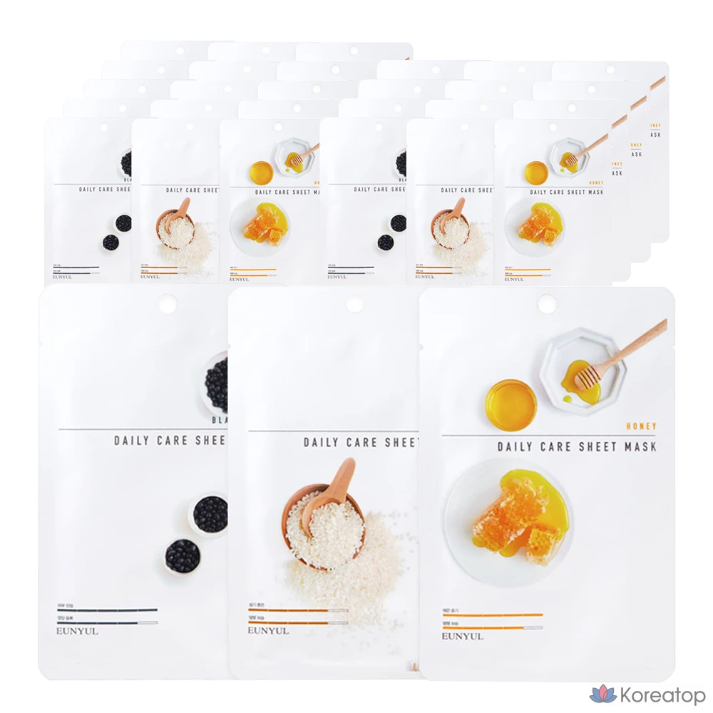 Тканевая маска для лица Eunyul Daily Care Sheet Mask Pack (Black Bean 10p + Rice 10p + Honey 10p), 30 шт.