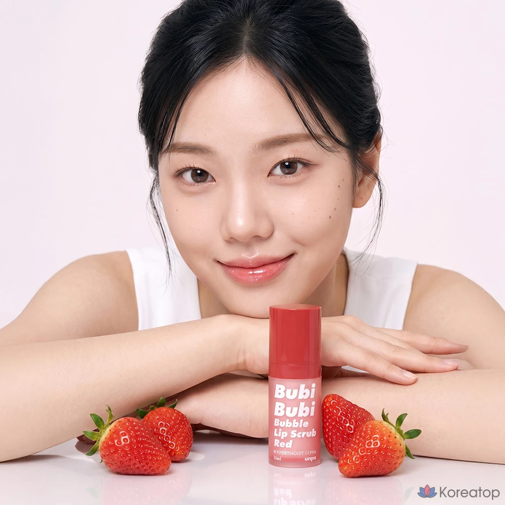 Скраб для губ UNPA Booby Booby Bubble Lip Scrub Red Beach Strawberry with PHA, оттенок Red Strawberry, 10 мл, 1 шт.