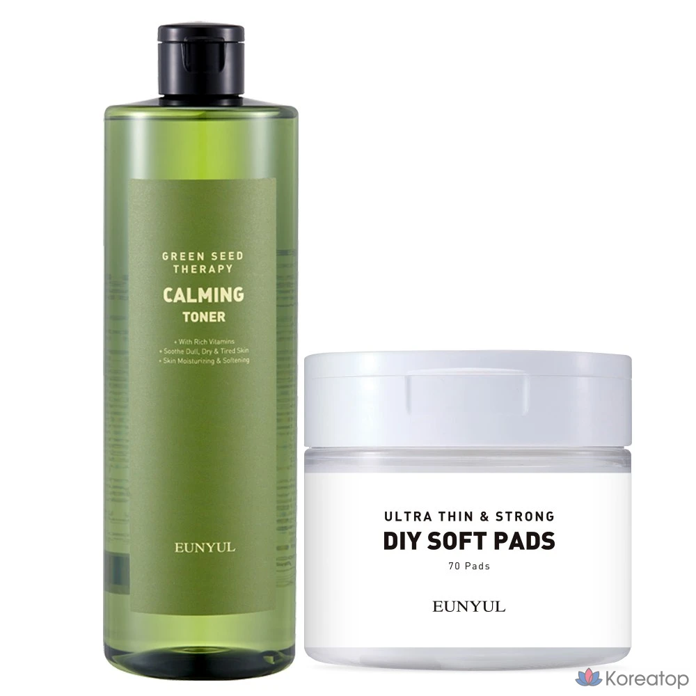 Тонер Eunyul Green Seed Therapy Calming Toner + Pad, 500 мл, 70 шт.