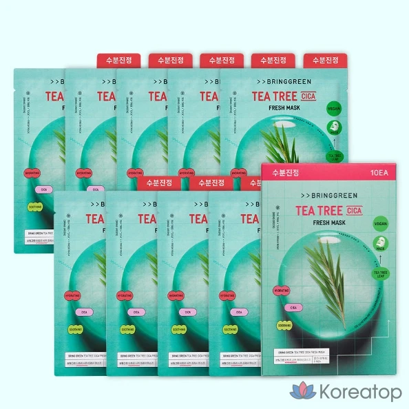 Тканевая маска для лица Bring Green Fresh Mask Sensitive Skin Soothing Tea Tree Artemisia Tea Tree Cica, 10 шт.
