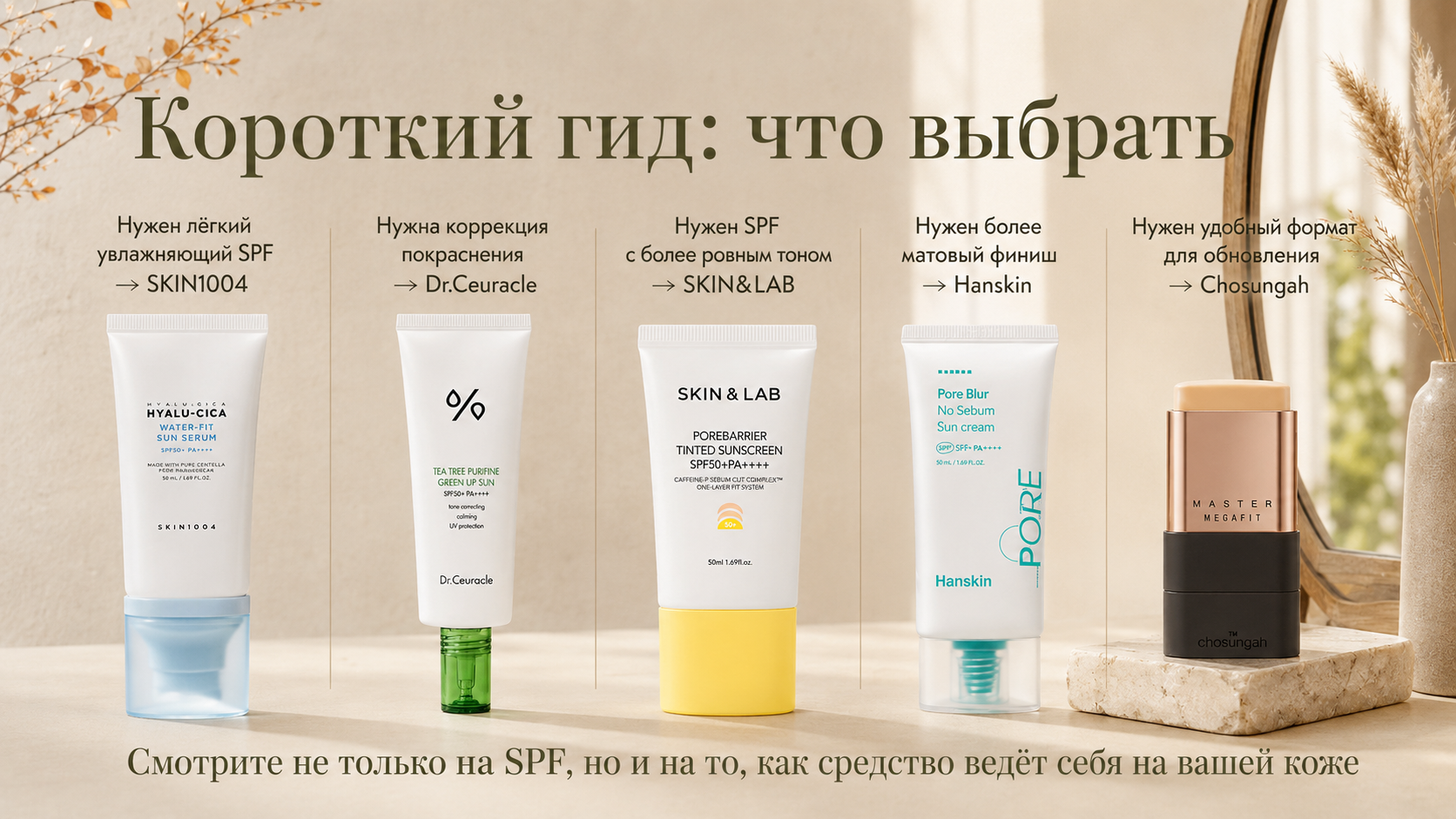 Короткий гид по выбору SPF на осень: УФ-индекс, SPF 30 или 50, тип фильтров, состояние кожи и удобный формат средства.