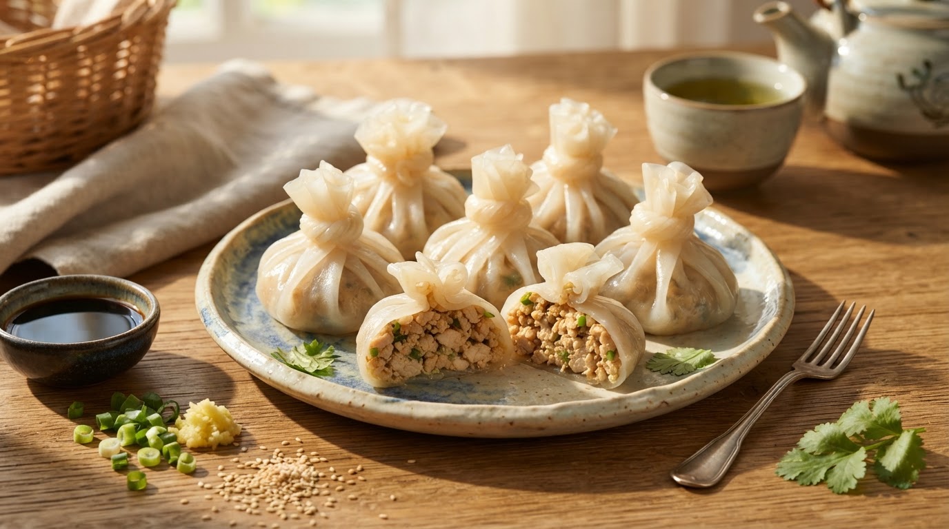 Рисовые «Мешочки» с куриным фаршем и имбирем