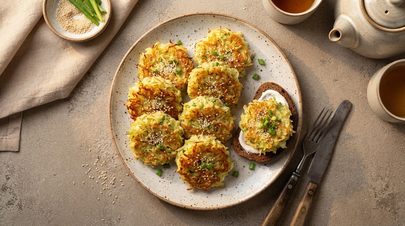 Капустные «Оладьи-роллы» с яйцом и кунжутом
