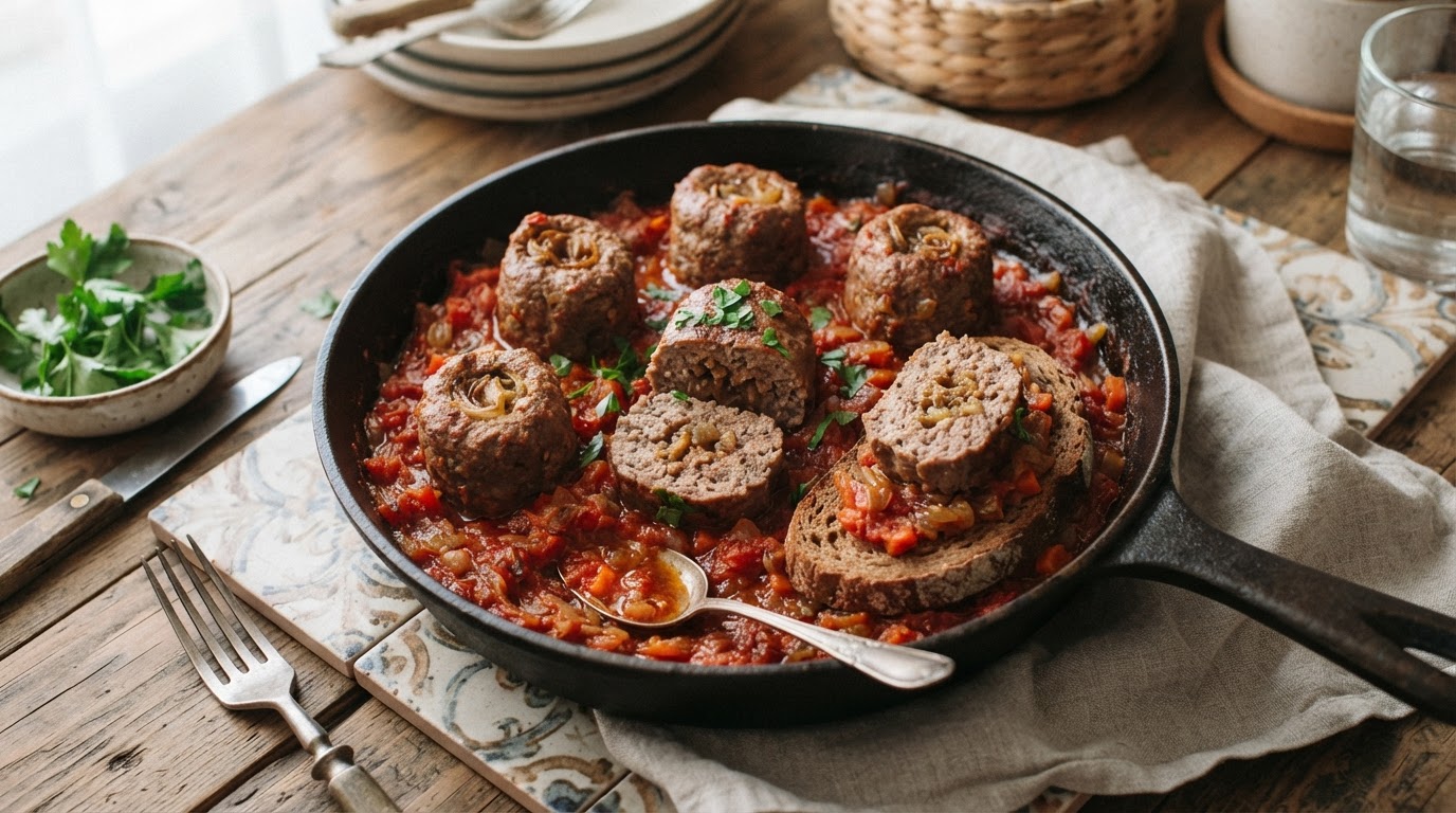 Мясные «Бочонки» в томатно-овощном соусе
