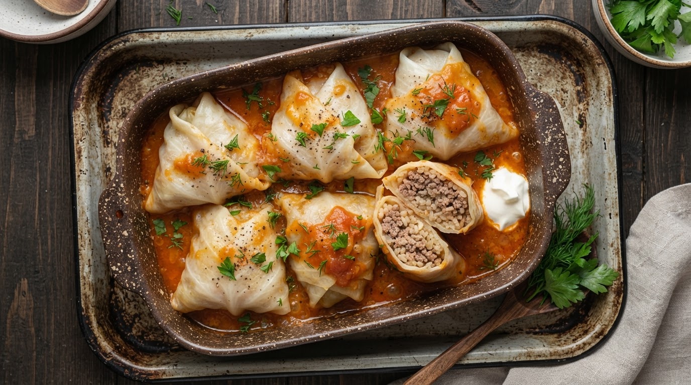 Капустные «Конверты» с мясным фаршем и рисом