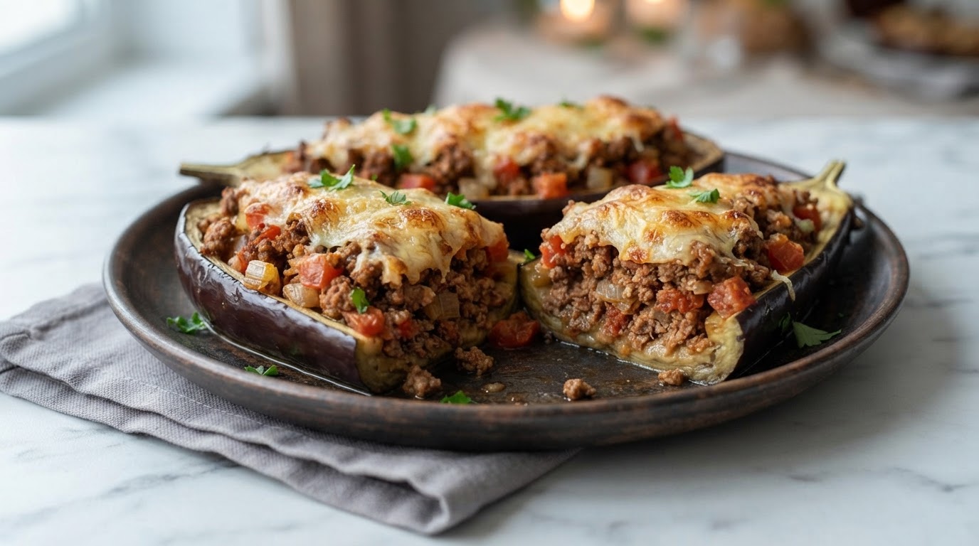 Мясные «Гнезда» из баклажанов и фарша под сырной корочкой