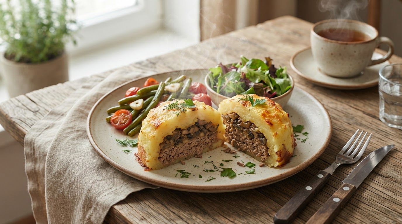 Мясные «Купола» с грибной начинкой в картофельной шубе