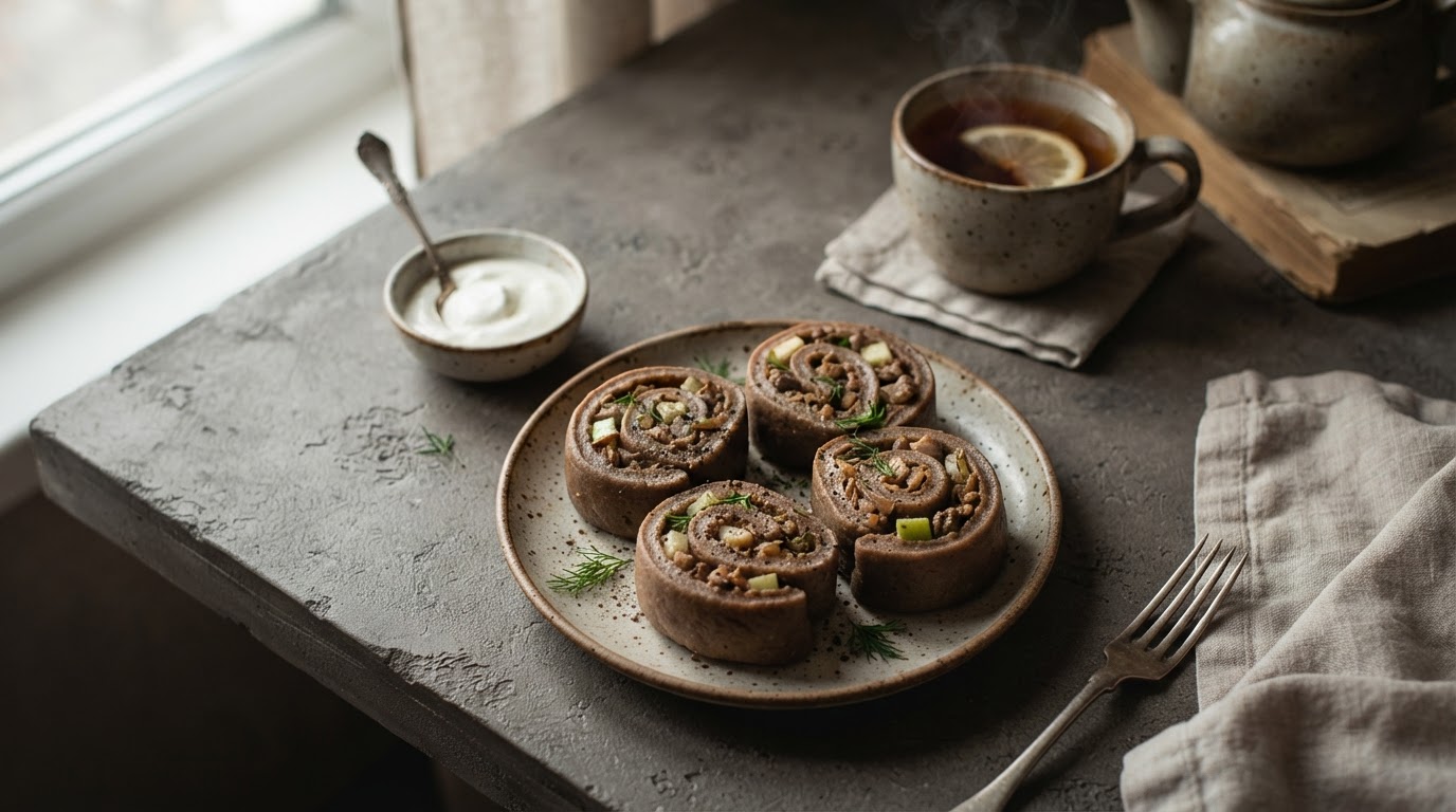 Ржаные «Улитки» с начинкой из куриной печени и яблока