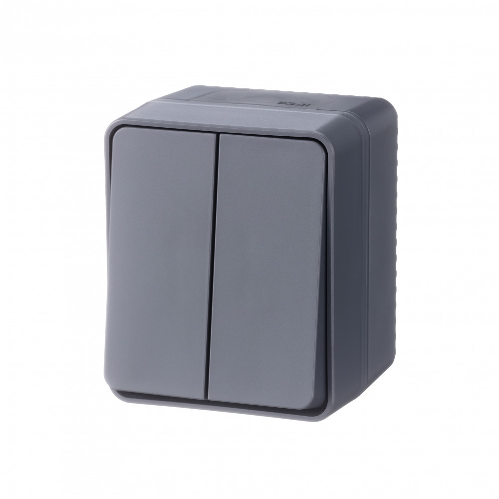 AtlasDesign Profi54 выключатель двухклавишный IP54 10 АХ, антрацит, Россия