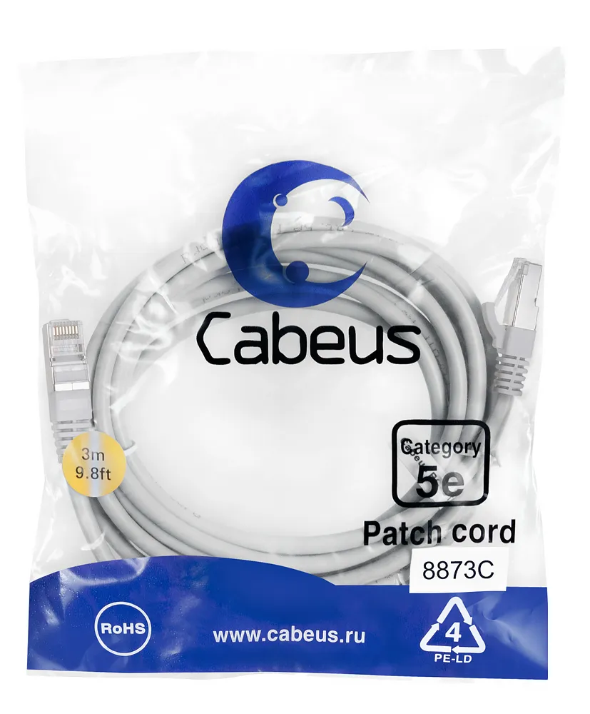 Патч-корд RJ45 F/UTP 5e Cabeus PC-FTP-RJ45-Cat.5e-3m-LSZH LSZH серый 3 метра
