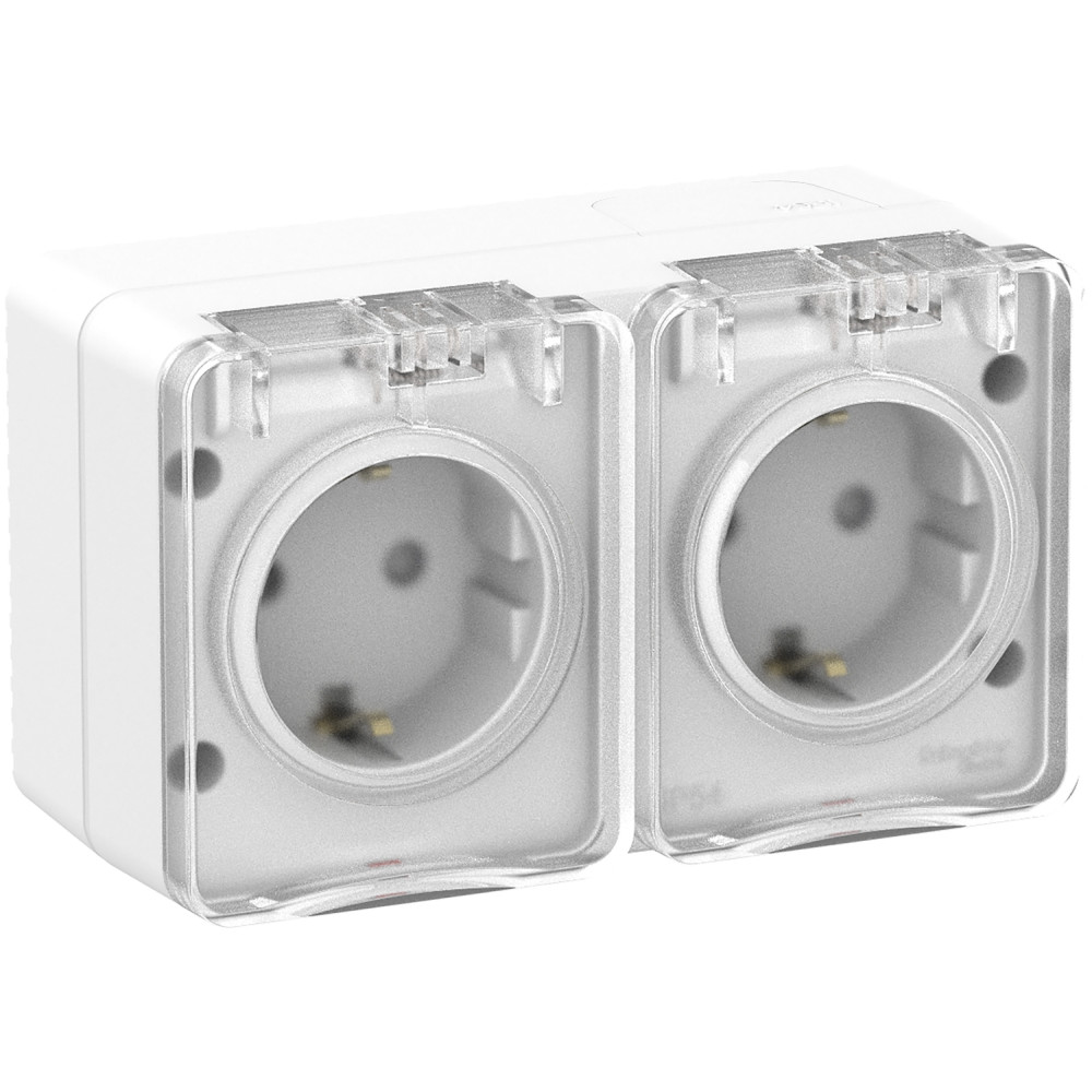 AtlasDesign Profi54 розетка двойная с заземлением со шторками IP54 16А 250B, белый, Россия