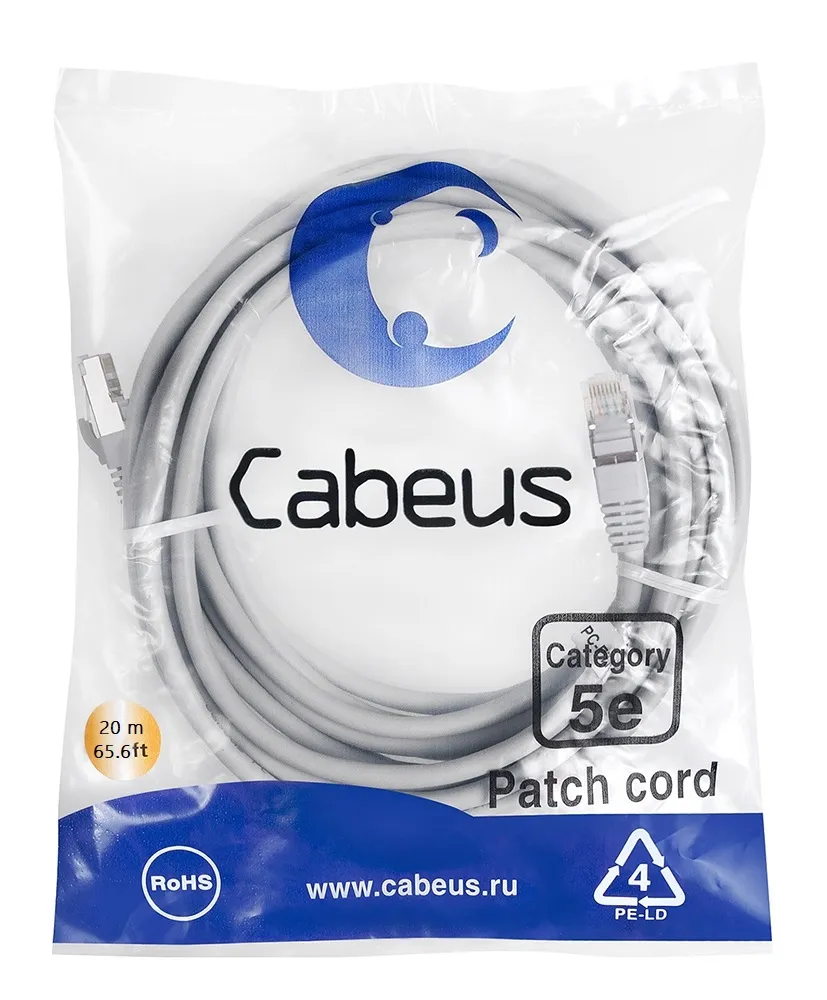 Патч-корд RJ45 UTP 5e Cabeus PC-UTP-RJ45-Cat.5e-20m PVC серый 20 метров
