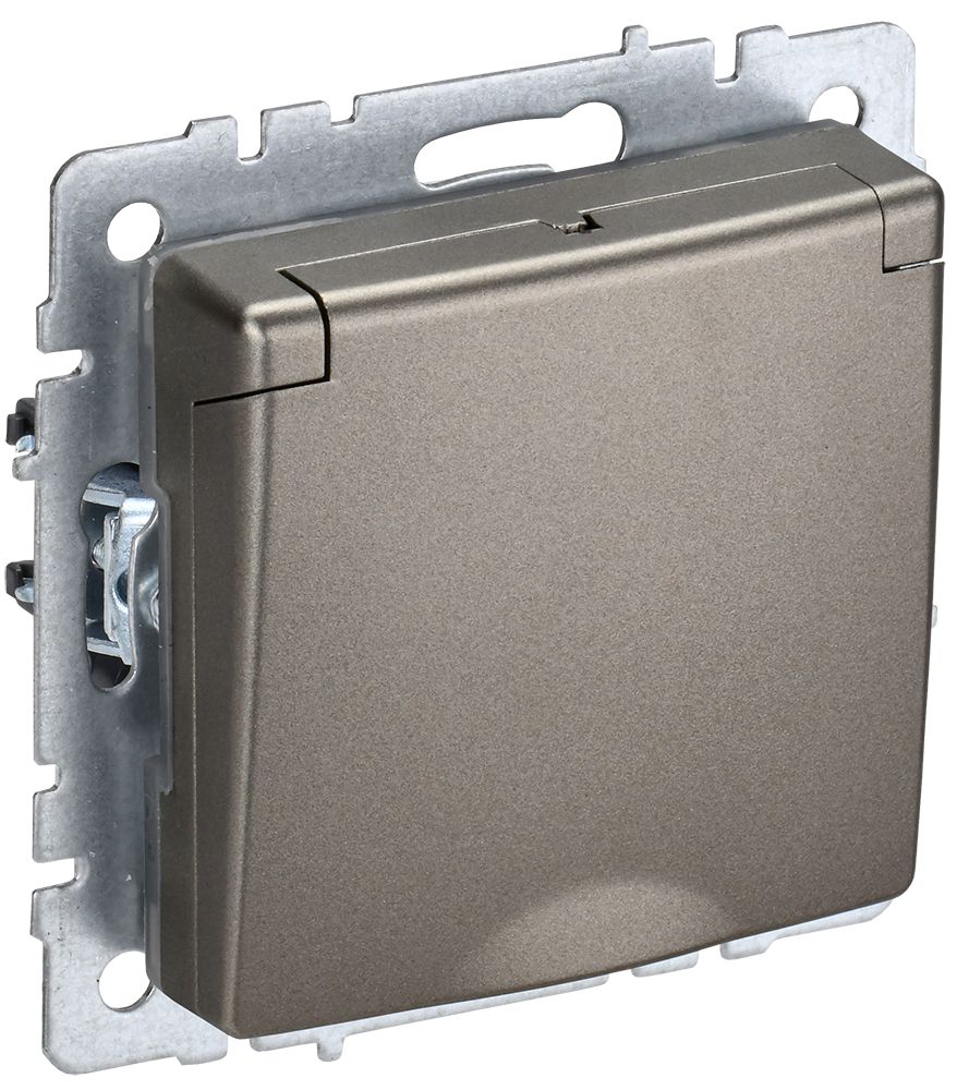 BRITE Розетка 1-местная с заземлением с защитными шторками и крышкой 16А IP44 РСбш10-3-44-БрШ шампань