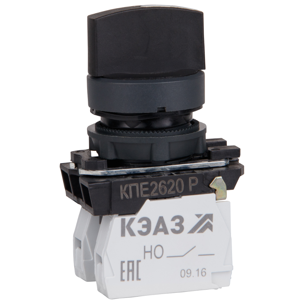 Переключатель КПЕ2620Р-черный-2но+0нз-ручка-фикс-3поз-IP65
