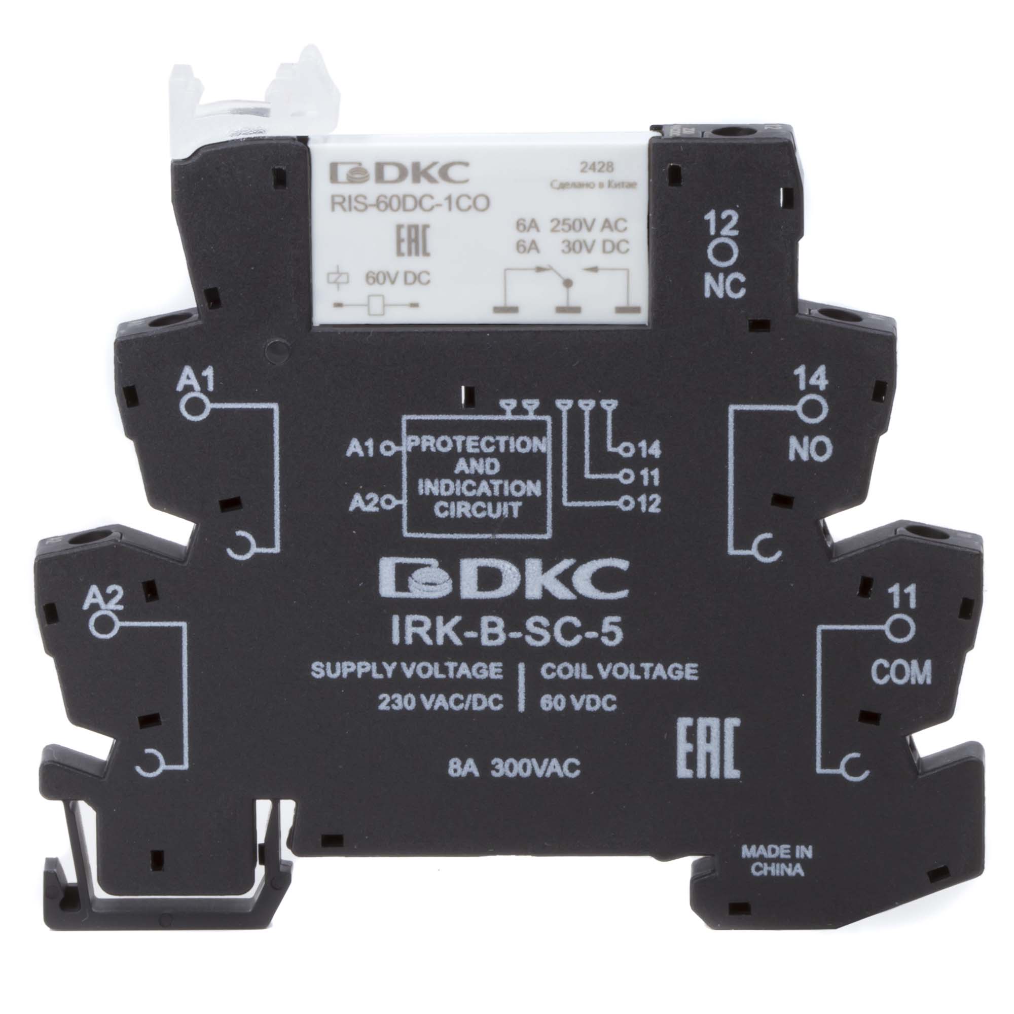 Реле интерфейсное, 1CO, коммутируемый ток 6 А, AgSnO, напряжение 230V AC/DC, винтовые клеммы