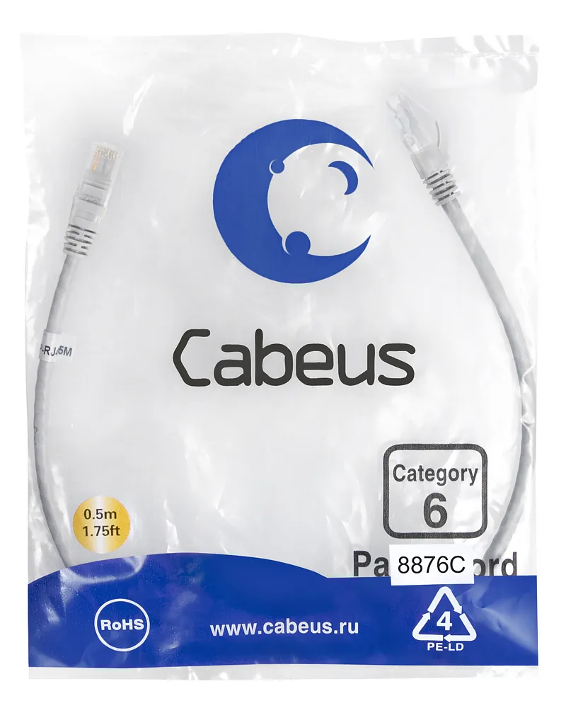 Патч-корд RJ45 UTP 6 Cabeus PC-UTP-RJ45-Cat.6-0.5m-LSZH LSZH серый 0.5 метра