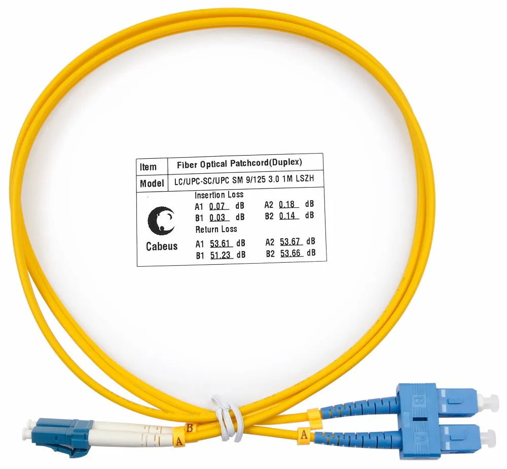 Оптический патч-корд Cabeus duplex LC-SC 9/125 SM FOP(d)-9-LC-SC-1m 1 метр желтый LSZH