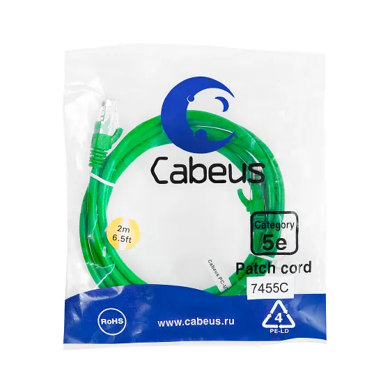 Cabeus PC-UTP-RJ45-CAT.5E-2M-GN Патч-корд U/UTP, категория 5e, неэкранированный, цвет зеленый, 2.0 м