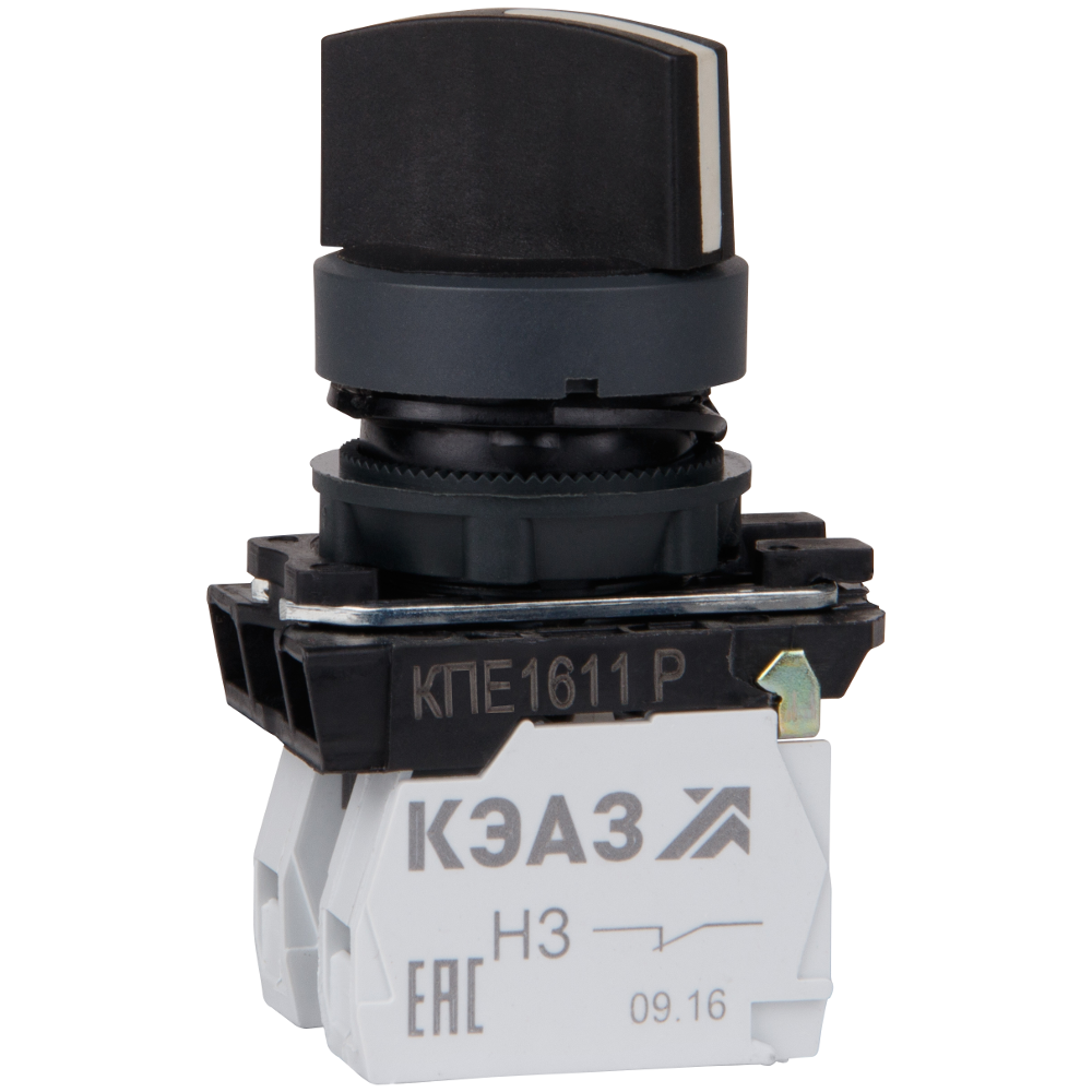 Переключатель КПЕ1611Р-черный-1но+1нз-ручка-фикс-2поз-IP65