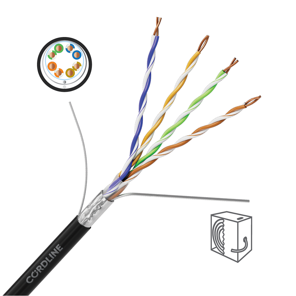 Кабель витая пара СORDLINE F/UTP 5e Сu 4х2х0.48 PE OUT MID черный 305м