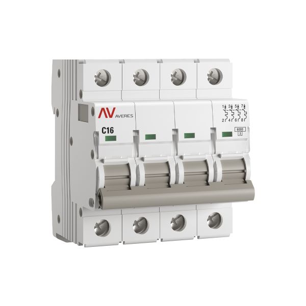 Выключатель автоматический AV-6 4P 16A (C) 6kA AVERES