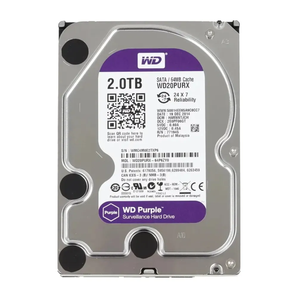 Характеристики Жесткий диск WD Purple WD20PURX, 2ТБ, HDD, SATA III, 3.5"