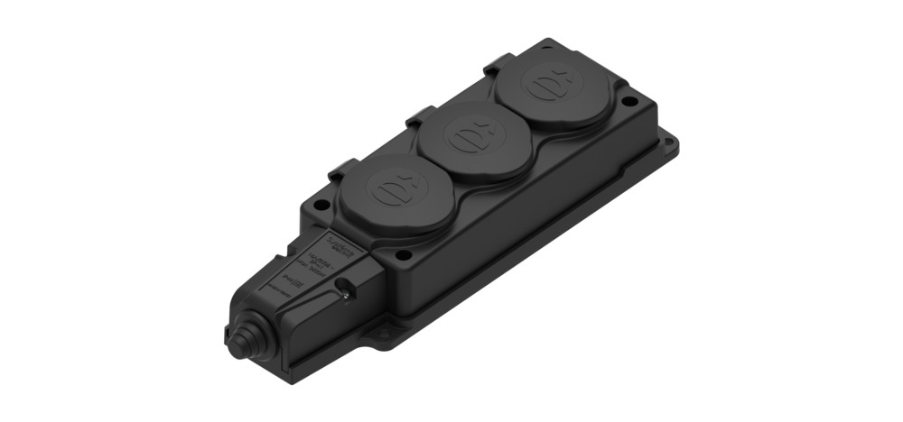 Колодка 3х розетка тройная 2К+З каучуковая 16А/250В IP44 Чёрная MultiSet