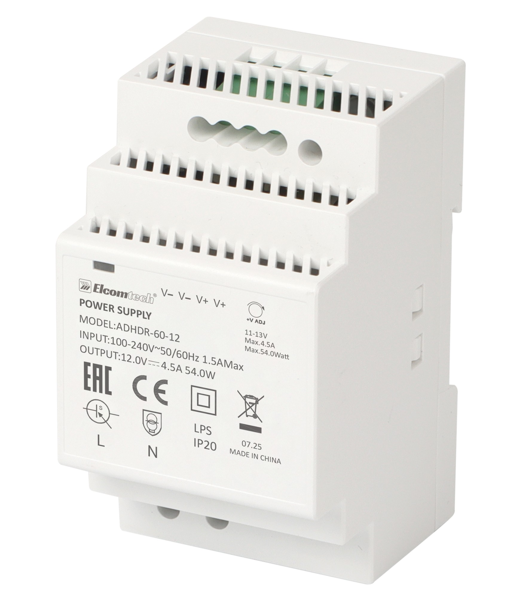 Источник питания на DIN рейку AC/DC 54W вход 100-240V,выход 12V 4,5A AD
