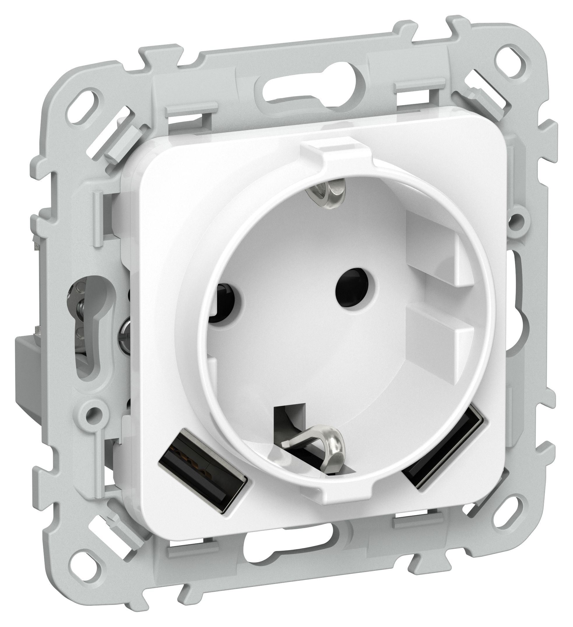 FLITE Розетка 1-местная с заземлением с защитными шторками 16А с USB A+A 3,1А безвинтовое крепление РСЮша11-1-ФлБ белый