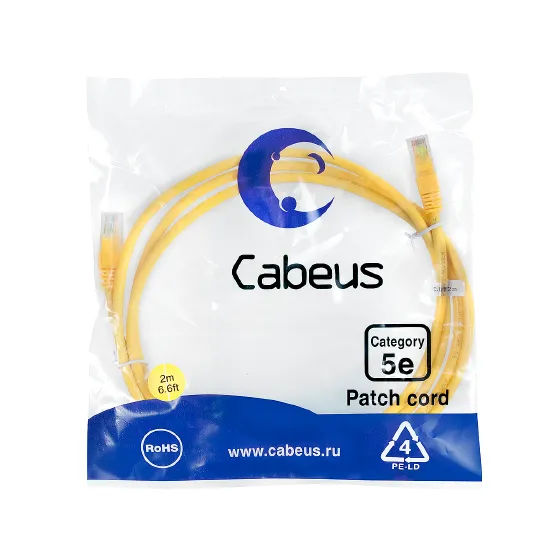 Cabeus PC-UTP-RJ45-CAT.5E-2M-YL Патч-корд U/UTP, категория 5e, неэкранированный, цвет желтый, 2.0 м