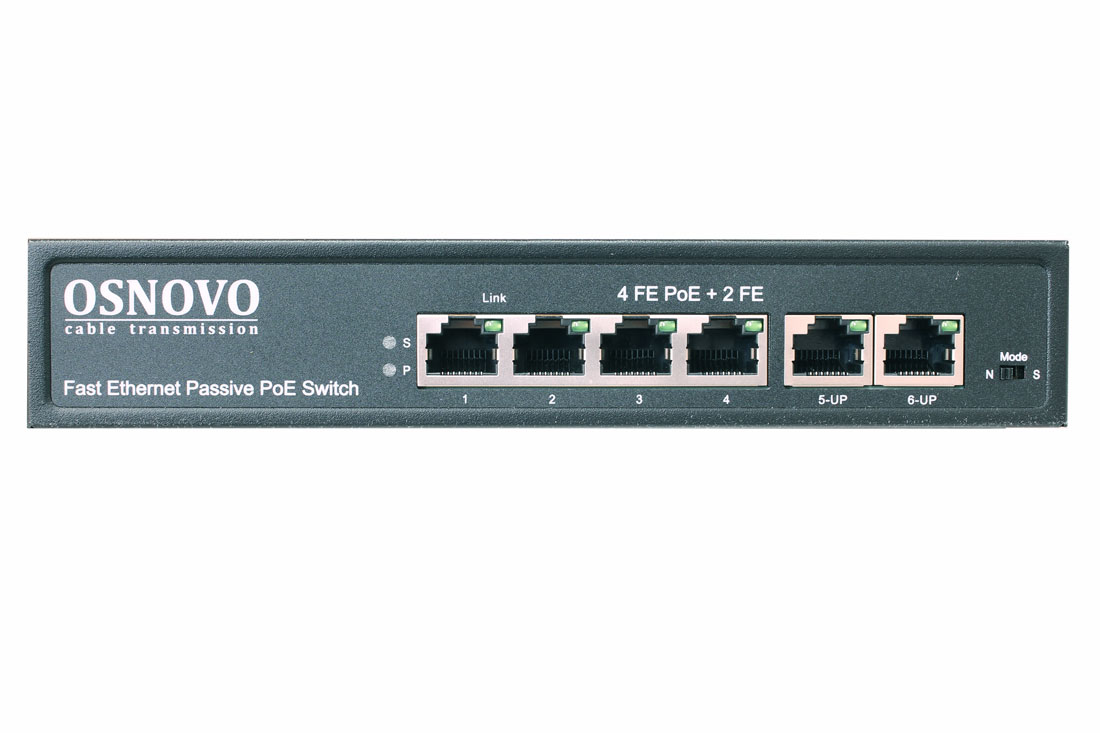 Коммутатор неуправляемый 6 портов RJ4510 100 Мб/с PoE 80Вт