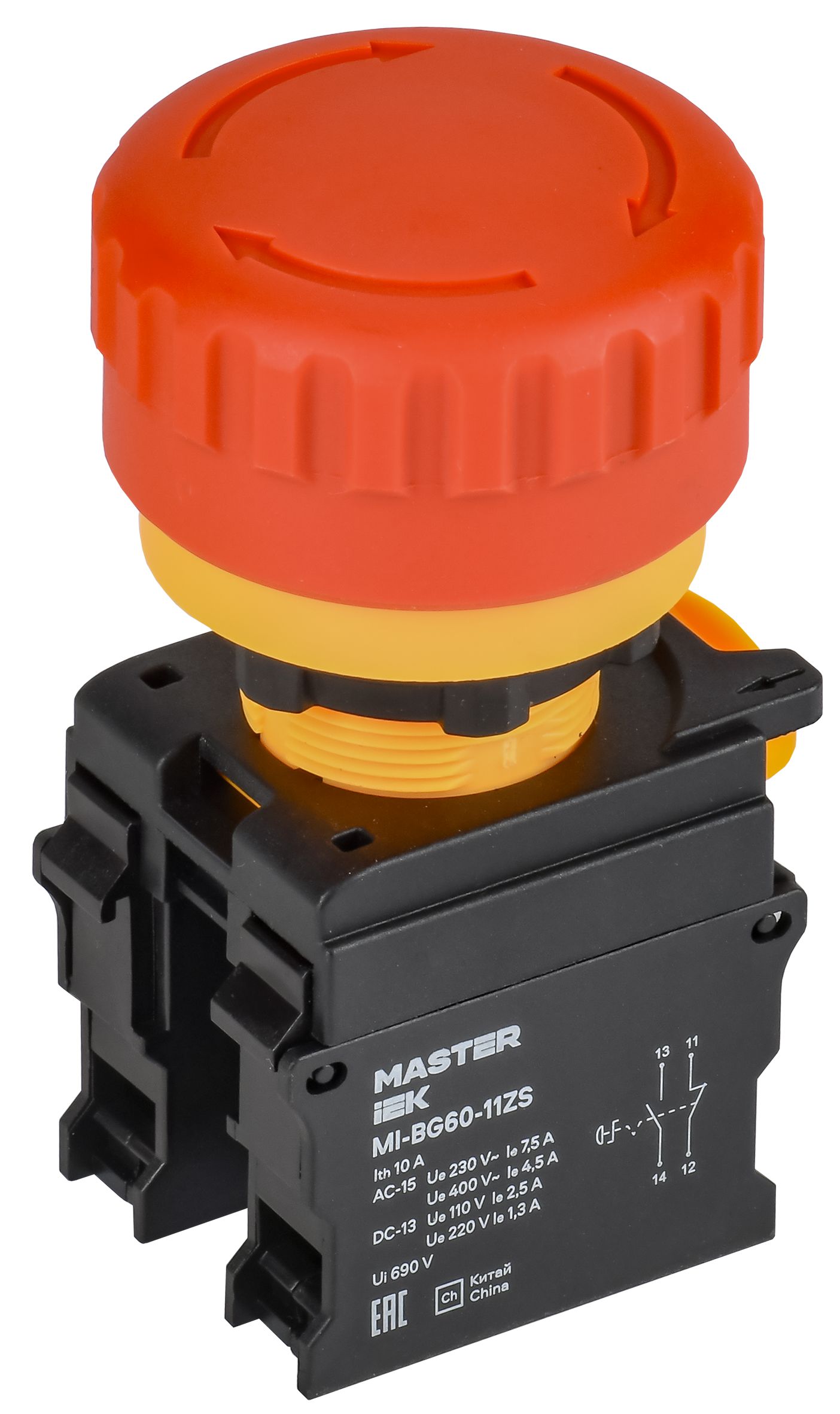 Кнопка ''Грибок'' поворотная с фиксацией 1NO+1NC красная MASTER