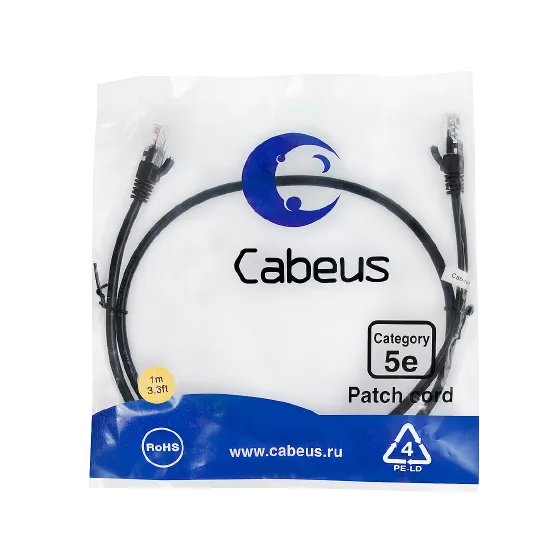 Cabeus PC-UTP-RJ45-CAT.5E-1M-BK Патч-корд U/UTP, категория 5e, неэкранированный, цвет черный, 1.0 м