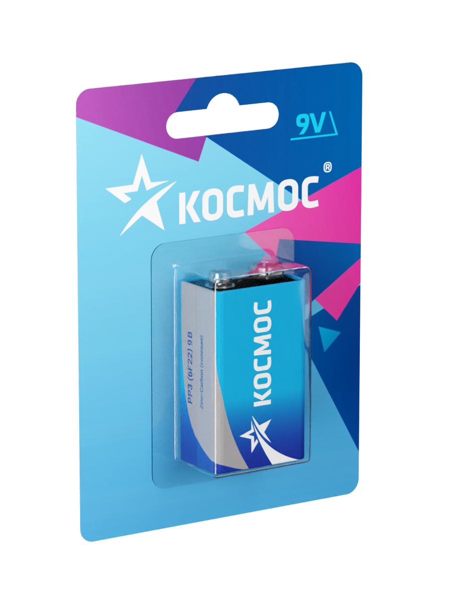 Батарейка солевая 9V Крона 6F22 блистер 1 шт