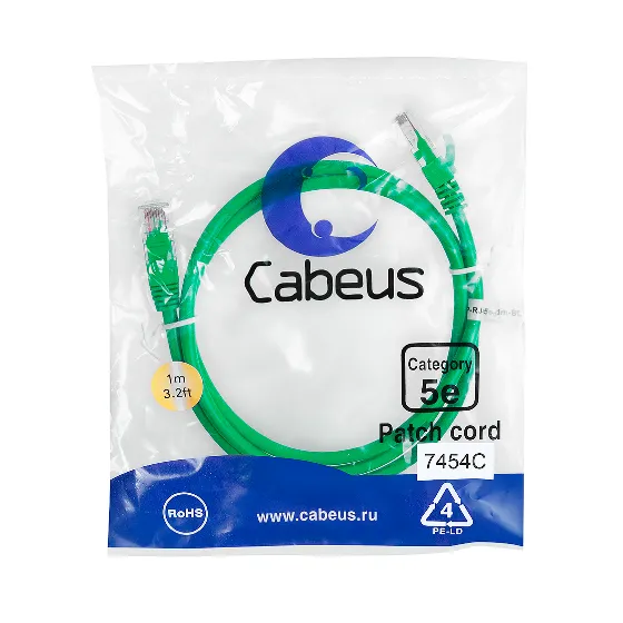 Cabeus PC-UTP-RJ45-CAT.5E-1M-GN Патч-корд U/UTP, категория 5e, неэкранированный, цвет зеленый, 1.0 м