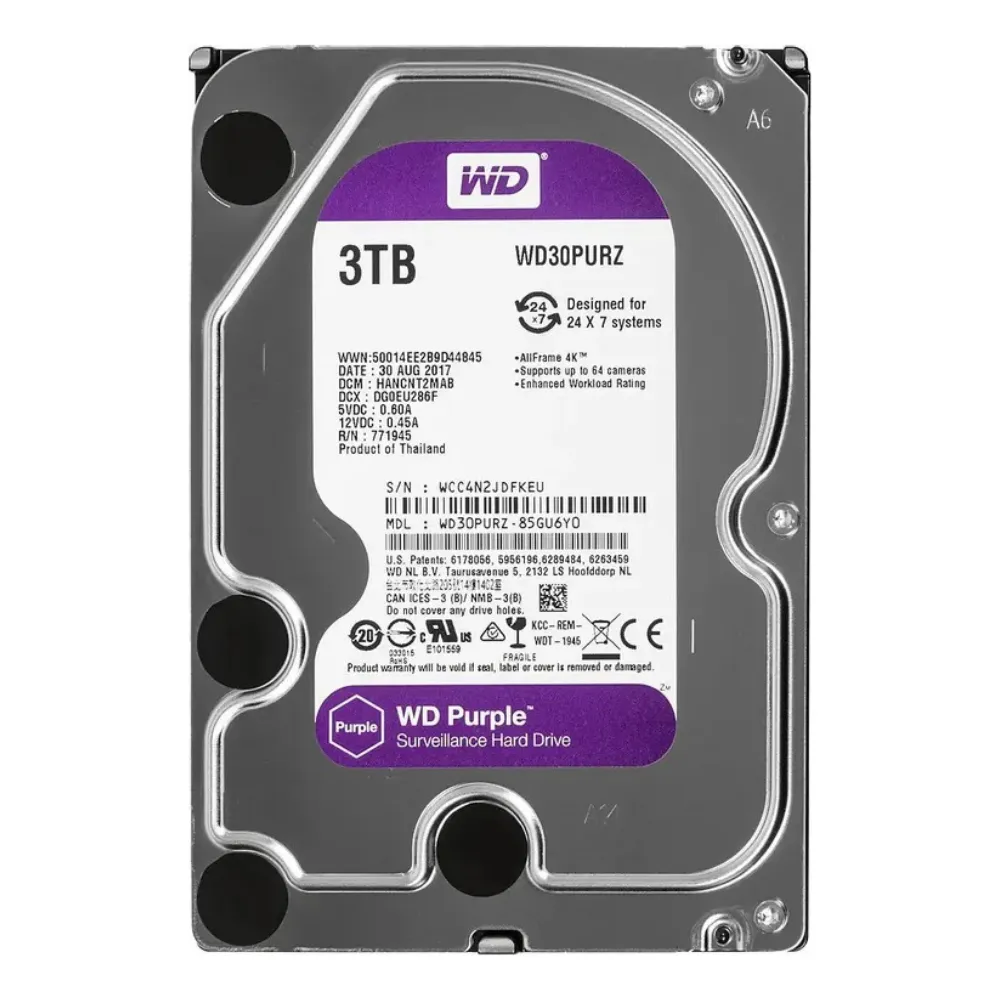Жесткий диск WD Purple WD30PURZ, 3ТБ, HDD, SATA III, 3.5"